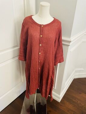Cheyenne 100 percent linen red rust coloured coastal oversized Lagenlook kimono